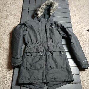 Columbia Womens OmniTech Parka Jacket Faux Fur Hood DEFECTS READ Sz MEDIUM Black